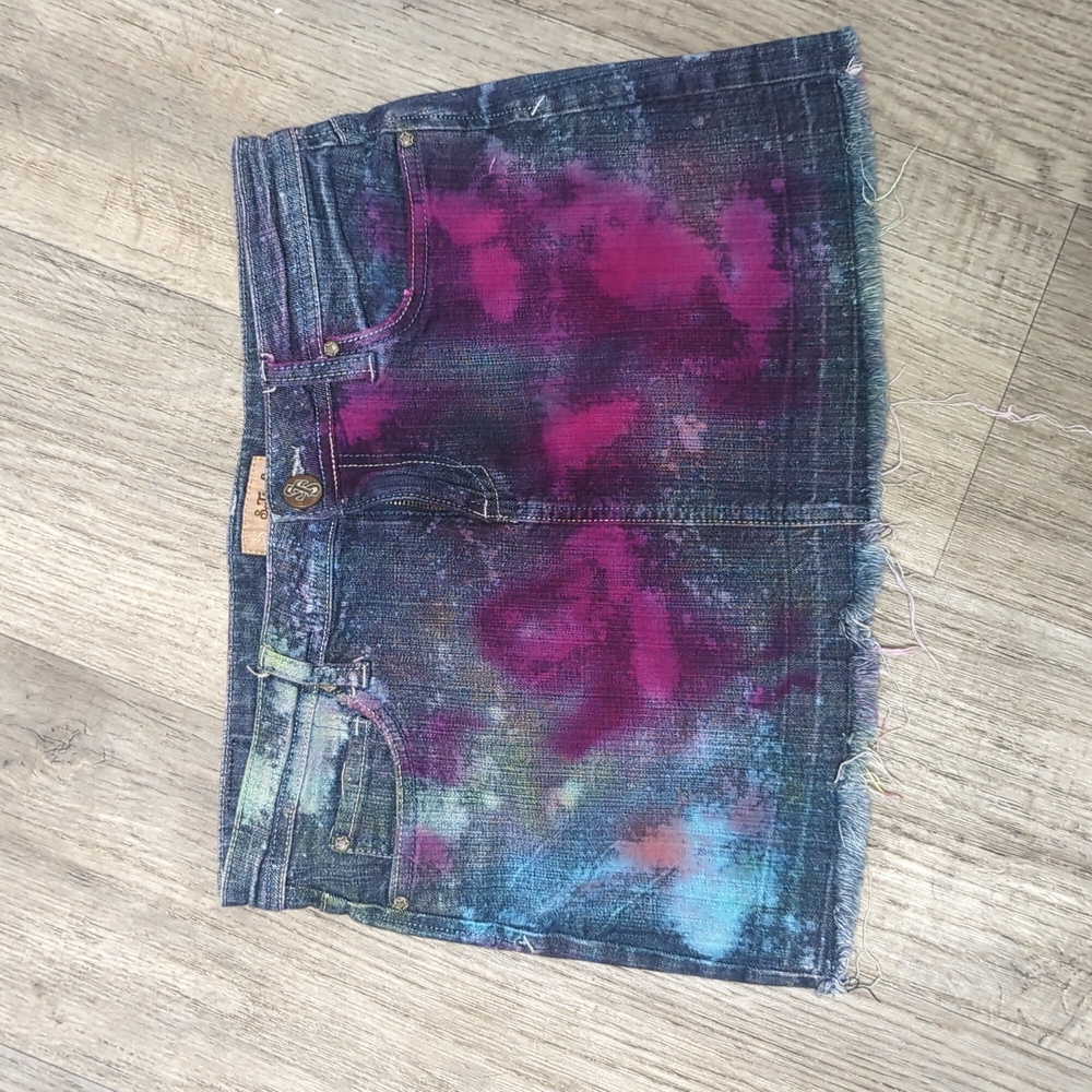 OOAK Hand Painted Upcycled Denim Mini Skirt